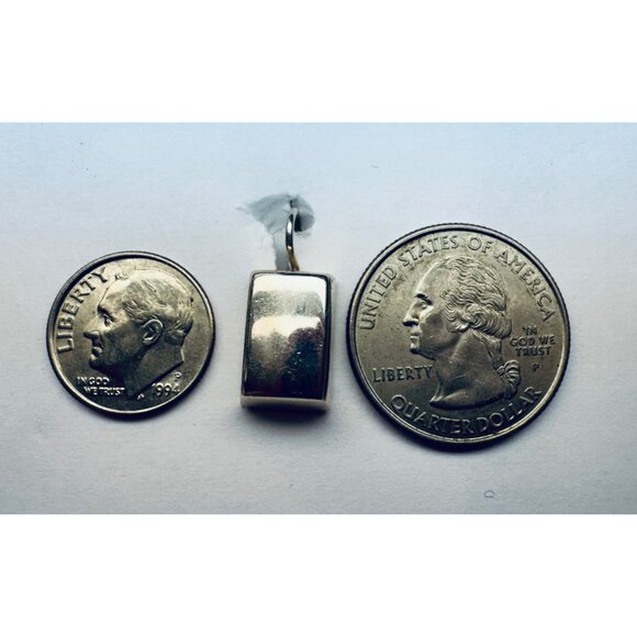 Estate Sterling Silver 925 Rectangular Drop Dangle Earrings, Modernist Design - Picture 5 of 7